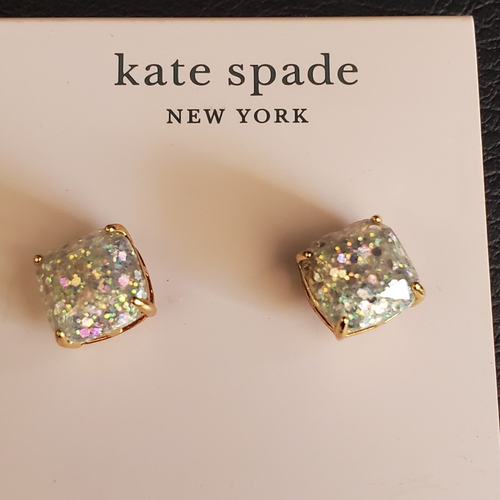 Kate Spade New York Opal Glitter Cushion Cut Gold‎ Tone Earrings New with Tags
